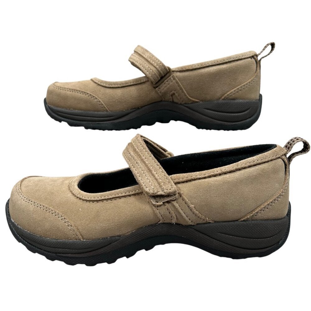 L.L. Bean Beige Suede Mary Jane Wedge Heel Comfort Mocs Shoes Size 6